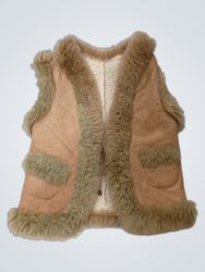 Beige Schaffellweste mit Fellbesatz