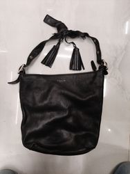 Coach Black Leather Hobo Bag with Tassels