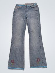 Kookai Light Wash Flare Jeans with Embroidered Flo..