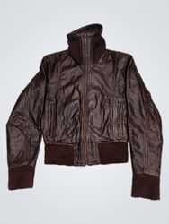 Brown Leather Bomber Jacket