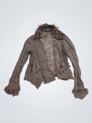 JUJU & CHRISTINE Women's Fur Trimmed Cardigan