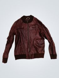 MODASAT Brown Leather Bomber Jacket