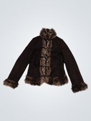 Promod Brown Faux Fur Trimmed Jacket