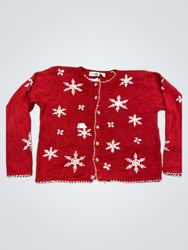 Red Snowflake Knit Cardigan