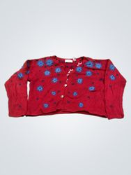 Red Cardigan with Blue Star Pattern