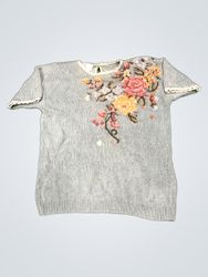 Light Blue Knit Top with Floral Embroidery