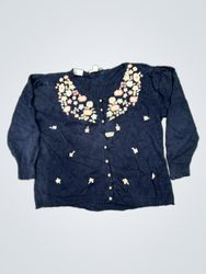 Margules Plus Navy Blue Embroidered Cardigan