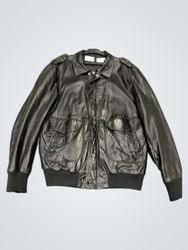 Vintage Vanguard Black Leather Bomber Jacket