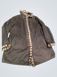 Jones New York Faux Suede Fur Trim Coat