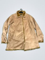 Tan Suede-like Jacket with Faux Fur Trim