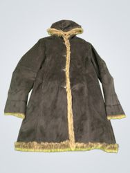 Dark Grey Suede Coat with Fur Trim