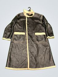 Black Faux Leather Sherpa Lined Long Coat