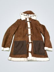 White Kelly Brown Suede Sherpa Lined Duffle Coat