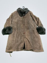 Brown Suede Coat with Fur Trim