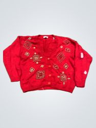 Victoria Jones Red Beaded Cardigan