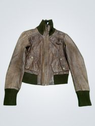 Oasis Brown Leather Bomber Jacket