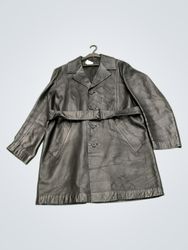 Black Leather Belted Trench Coat