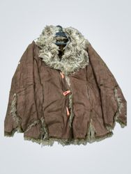 Lean Angelo Brown Suede Faux Fur Trim Jacket
