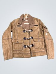 Brown Suede Toggle Jacket with Sherpa Collar