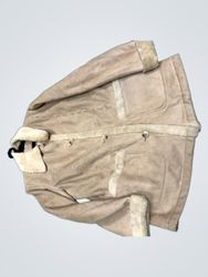 Tan Suede-like Jacket with Faux Fur Trim