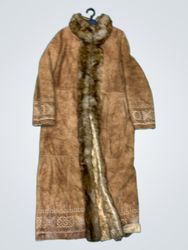 Brown Suede Coat with Fur Trim