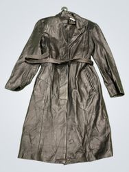 VENTIUNO Black Leather Belted Trench Coat