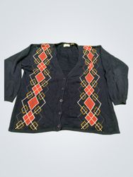 Navy Blue Cardigan with Argyle Pattern
