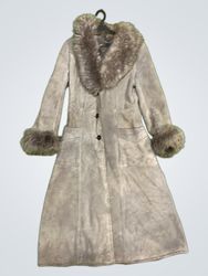 Grey Suede Coat with Fur Trim