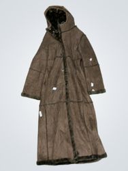 Brown Hooded Faux Suede and Fur Lined Coat
