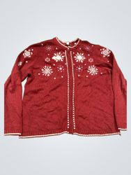 Croft & Barrow Women's Red Snowflake Zip-Up Cardig..