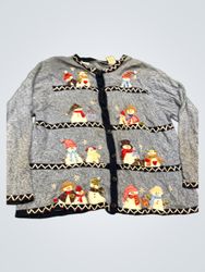 White Stag Women's Plus Blue Snowman Cardigan
