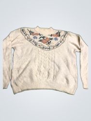 Maglione a trecce ricamato floreale crema donna Al..