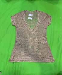 Blusa de V com Mangas Curtas de Crochê