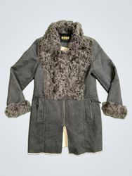 Dana Moolsan Women's Grey Fur Trimmed Coat