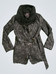 City Gals Women's Black Faux Leather Belted Jacket..