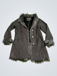 CAROLL Black Faux Suede Fur Trimmed Coat