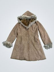 Brown Faux Fur Lined Hooded Coat