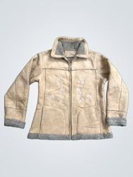 BACCI Women's Beige Faux Suede Embroidered Fleece ..
