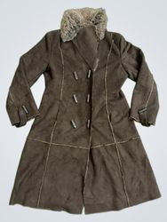 Xanaka Brown Faux Suede Coat with Fur Collar