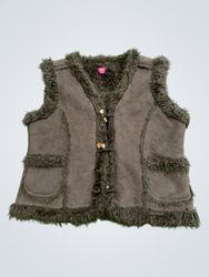 Women's Brown Faux Suede Fur Trimmed Vest