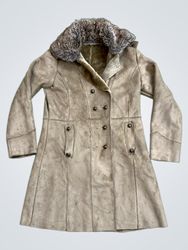Women's Faux Suede Coat with Fur Collar