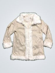 OLESS Women's Beige Faux Fur Trimmed Jacket
