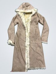 FOXHOLE Women's Suede Faux Fur Trim Hooded Long Co..