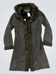 Poetic Sand Women's Black Faux Suede Fur Trim Coat