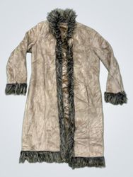 Long brown coat with fur trim