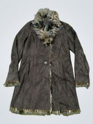CAROLL Faux Suede Fur Trimmed Coat