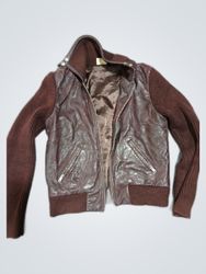 Brown Leather Knit Sleeve Jacket