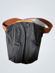 Black Nylon Bag with Brown Strap