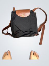 Black Nylon Bag with Brown Leather Accents