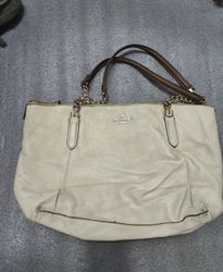 Coach Beige Leather Tote Bag